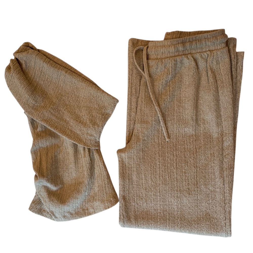 Zara Textured asymmetrical Top &. Wide leg Bottom Set